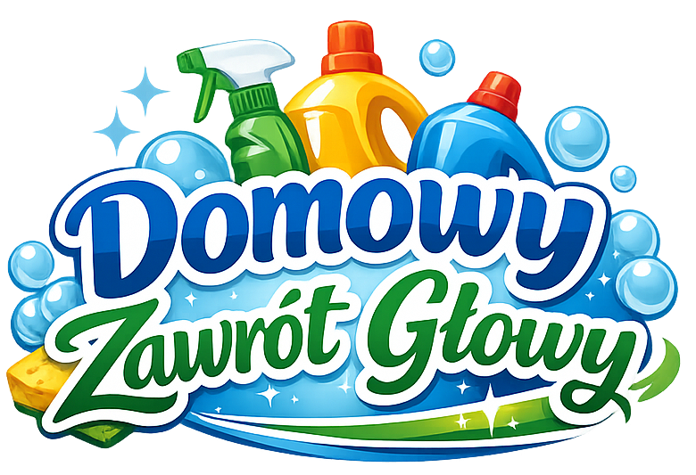 Logo firmy Domowy Zawrót Głowy z butelkami środków czystości